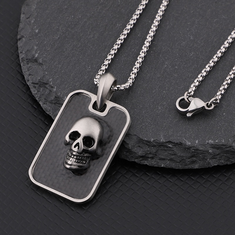 Luxury Matt Finish Stainless steel Black Carbon Fiber Punk Skull Mens Pendant for Necklace