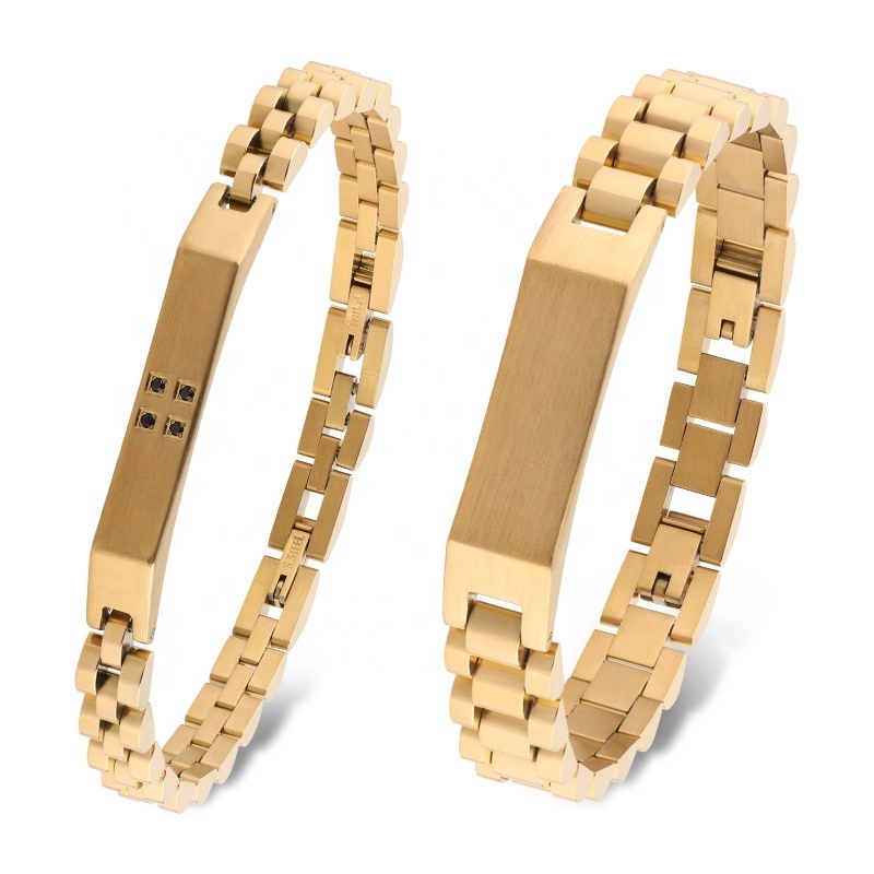 Famous Design 316L Stainless Steel Three Beads Watch Band Strap Couple Jewelry Sets Men's Bracelets