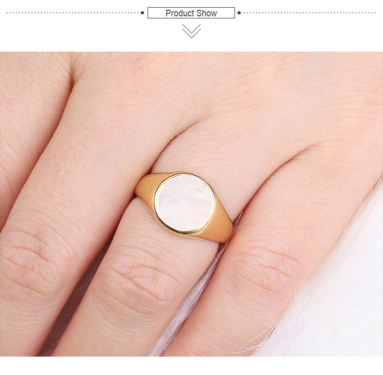 Fashion Men Women Jewelry 18k Gold Plated Minimal Ring Signet Logo Custom Stainless Steel Ring