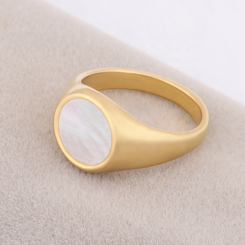 Fashion Men Women Jewelry 18k Gold Plated Minimal Ring Signet Logo Custom Stainless Steel Ring