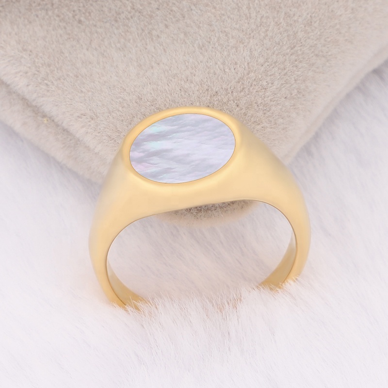 Fashion Men Women Jewelry 18k Gold Plated Minimal Ring Signet Logo Custom Stainless Steel Ring