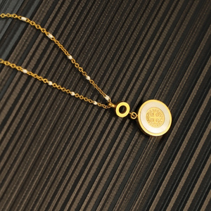 European Vintage Real Gold Plating Titanium Steel Coin Pendant Necklace Seashell Cross Necklace