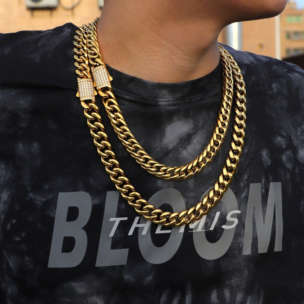 Hip Hop Wholesale 18K Gold Plated Stainless Steel Necklace Chain Jewelry Stainless Steel Cuban Chain For Men