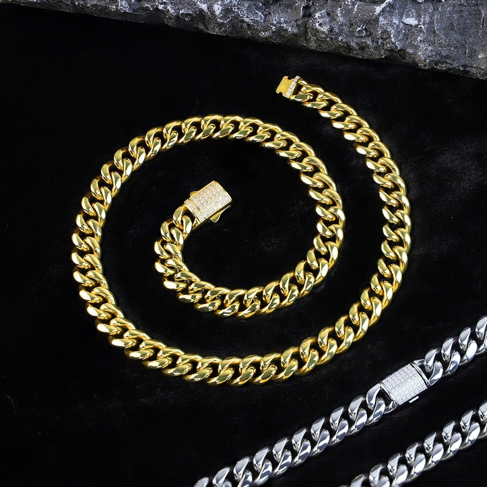 Hip Hop Wholesale 18K Gold Plated Stainless Steel Necklace Chain Jewelry Stainless Steel Cuban Chain For Men