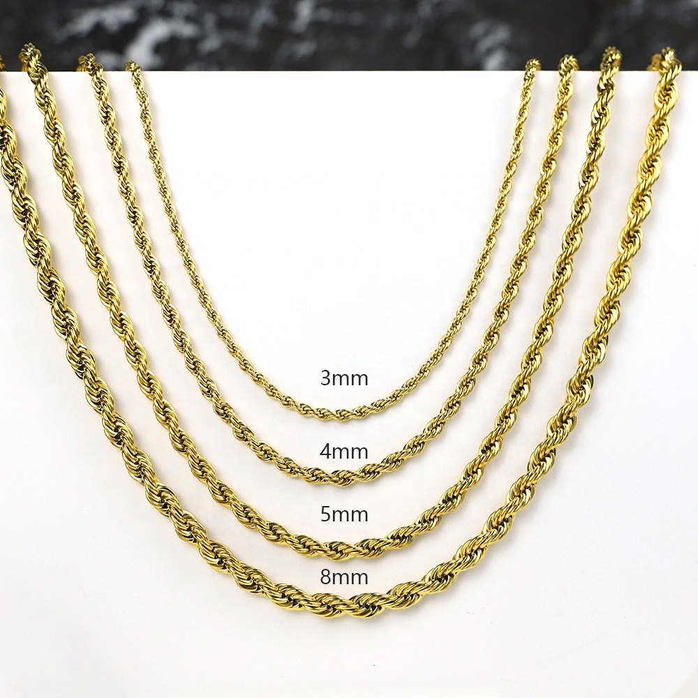 Custom Stainless Steel Necklace Wholesale 18k Gold Plated Stainless Steel Chain Necklace Twisted Rope Chain Necklace