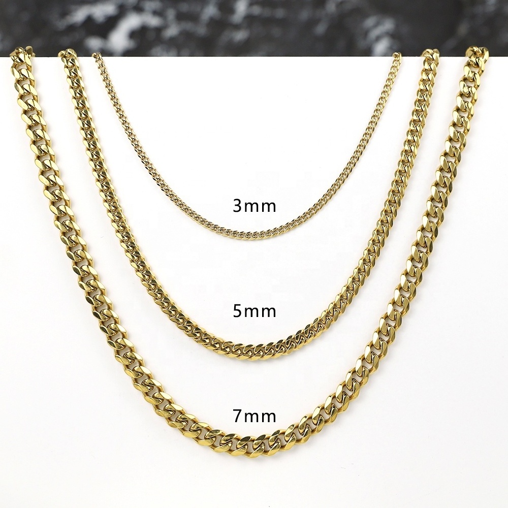 Permanent 14K 18K Gold Plated Hip Hop Necklace Jewelry Men Cuban Link Chain Stainless Steel