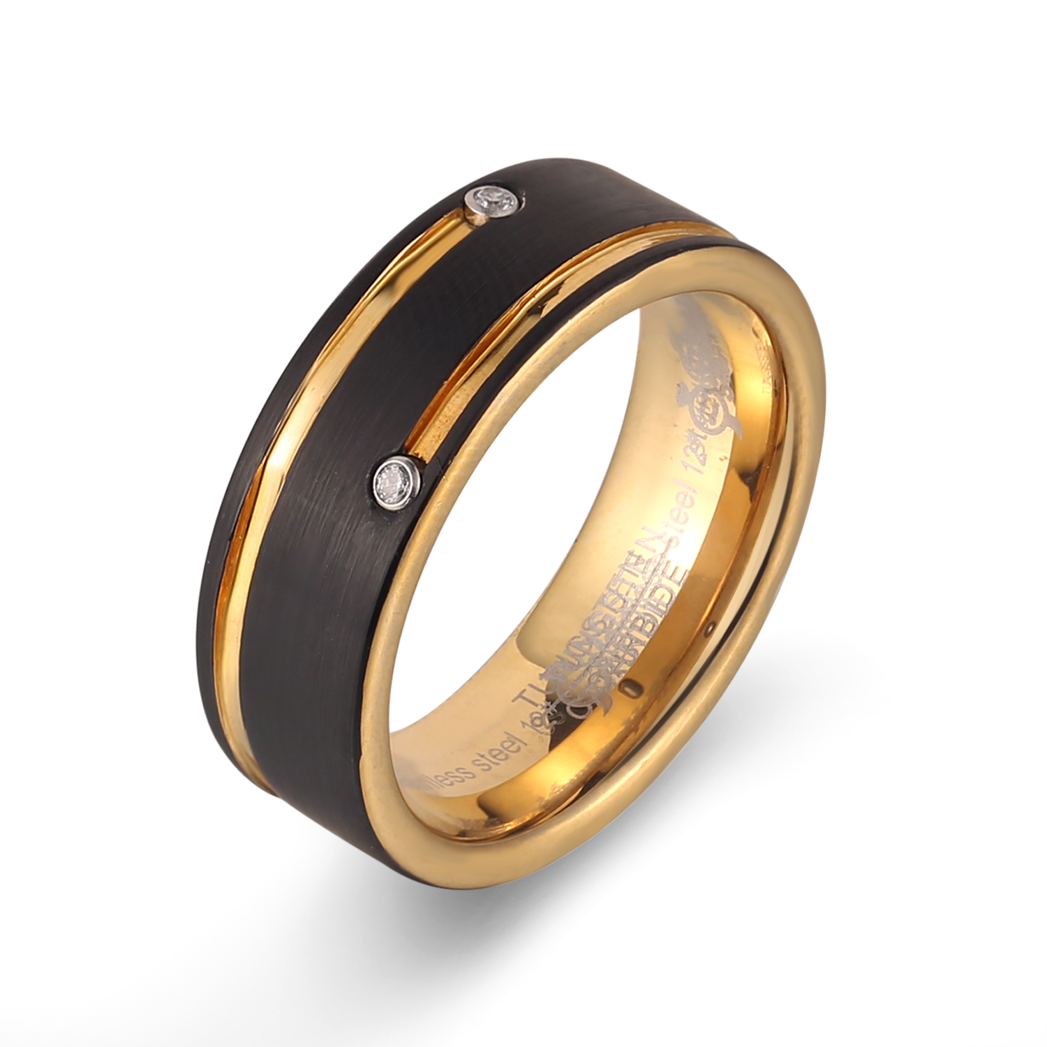 High Polished gold black color plated With Zirconia Tungsten Carbide Ring For Men Zircon diamond wedding couple ring