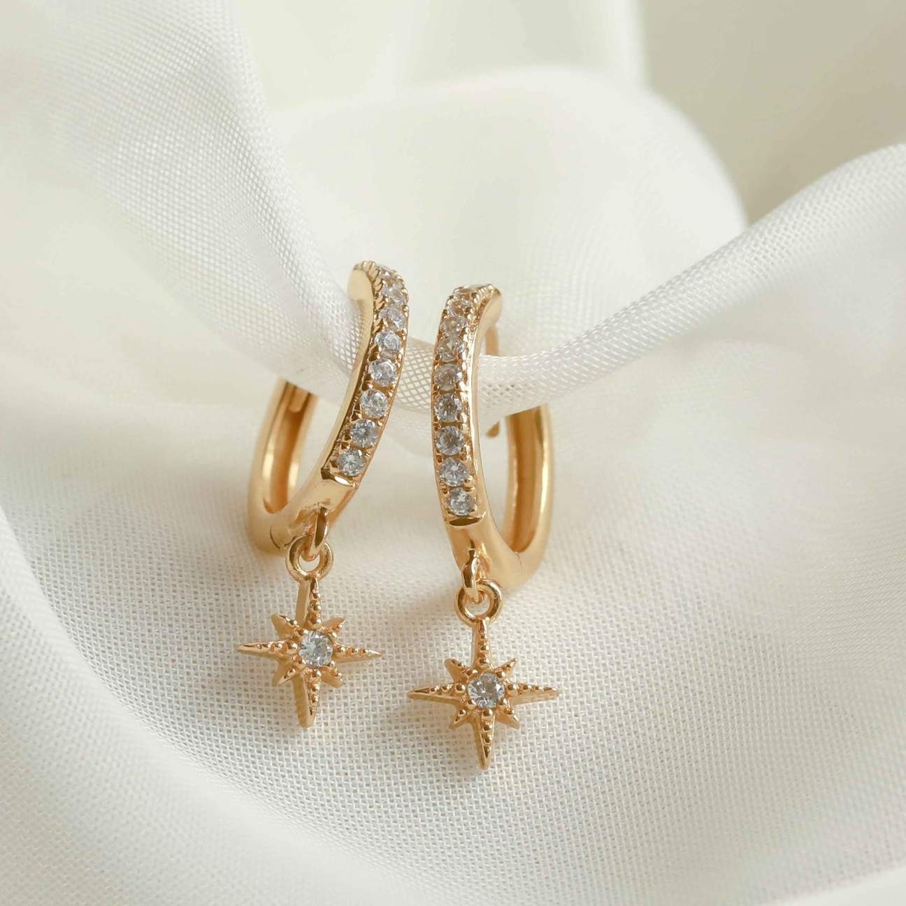 Earring Jewelry Minimalist Star 18k Gold Plated Women Earrings Hoops  Zircon Huggie Earrings