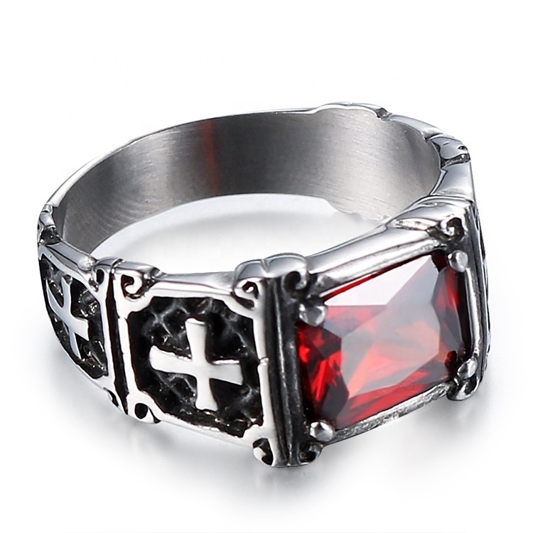 Antique Black Engraving Cross Punk Hip Hop Crystal Jewelry Stainless Steel Rings for men boys