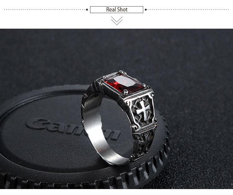 Antique Black Engraving Cross Punk Hip Hop Crystal Jewelry Stainless Steel Rings for men boys