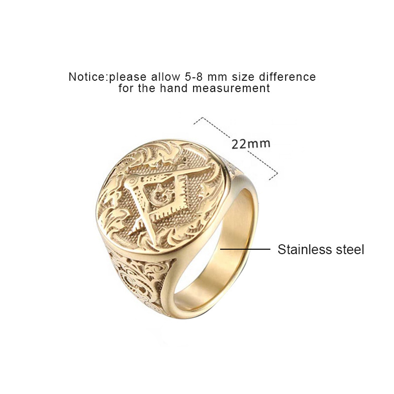 US7-13 Vintage Freemason 316L Stainless Steel Gold Plated Customized Jewelry Masonic Rings In stock High quality