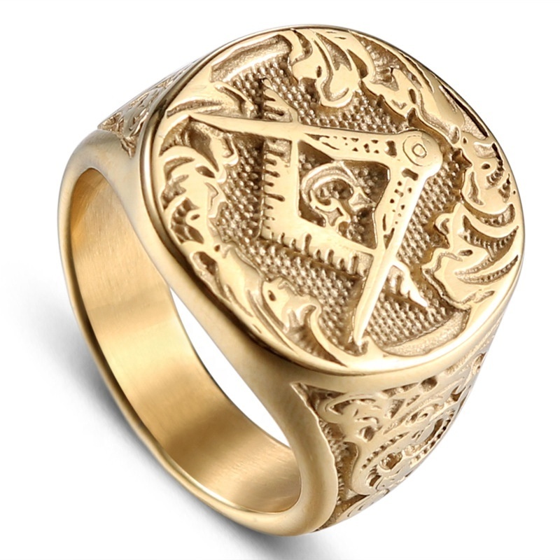 US7-13 Vintage Freemason 316L Stainless Steel Gold Plated Customized Jewelry Masonic Rings In stock High quality