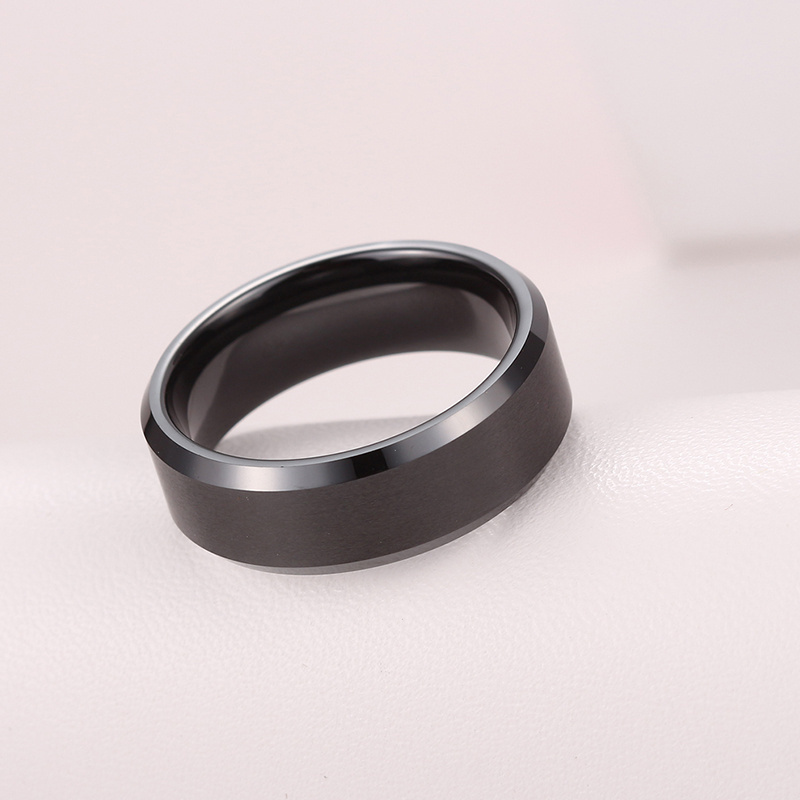 Factory price 8mm Fashion Black Gold Tungsten Titanium Steel Ring for Men