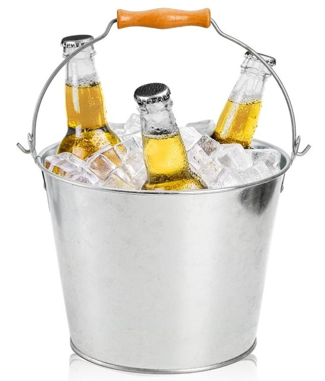 Galvanized Pail Ice Bucket for Beer Wine Champagne Metal Buckets with Wooden Handle