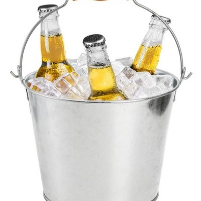 Galvanized Pail Ice Bucket for Beer Wine Champagne Metal Buckets with Wooden Handle