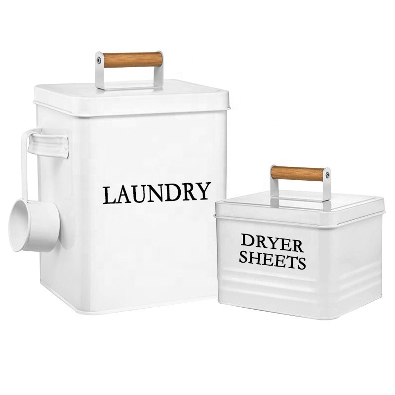 Laundry Powder Container & Dryer Sheet Holder Storage Set With Spoon Metal Dryer Sheet Dispenser