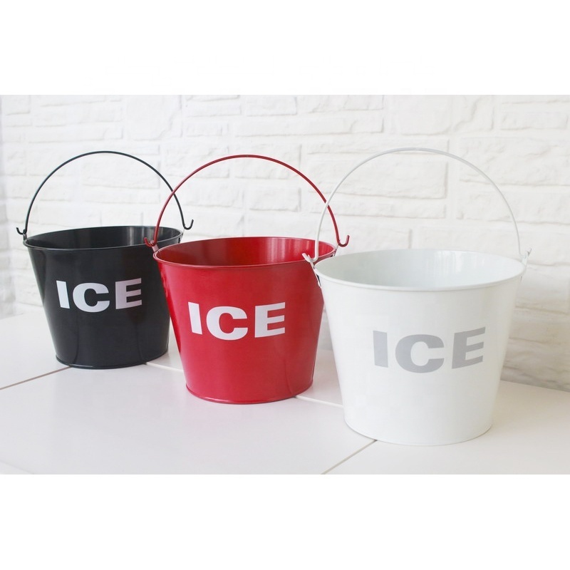 Galvanized Pail Ice Bucket for Beer Wine Champagne Metal Buckets with Wooden Handle