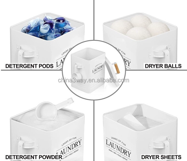 Laundry Powder Container & Dryer Sheet Holder Storage Set With Spoon Metal Dryer Sheet Dispenser