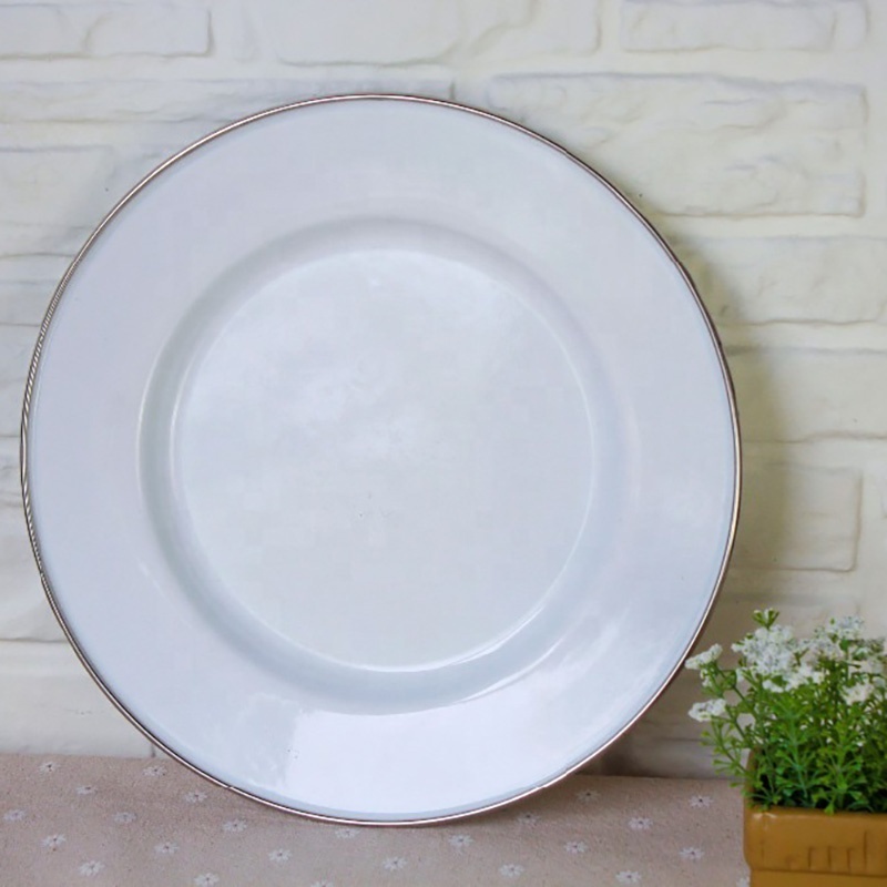 Unbreakable Tableware Sets Metal Enamel Steel Plate Dishes For Food Round Enamel Metal Plate