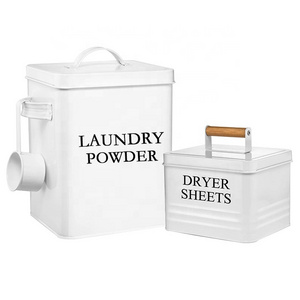 Laundry Powder Container & Dryer Sheet Holder Storage Set With Spoon Metal Dryer Sheet Dispenser