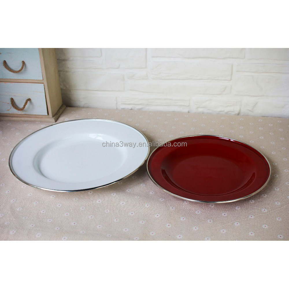 Unbreakable Tableware Sets Metal Enamel Steel Plate Dishes For Food Round Enamel Metal Plate