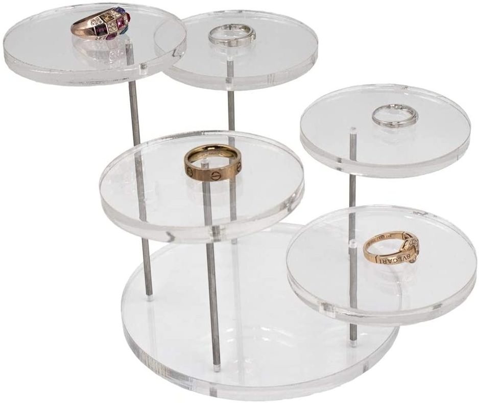 Market shop Acrylic Products bags jewelry Display Stands 4 Shelf Round rotated Shelves for Mini Figurines