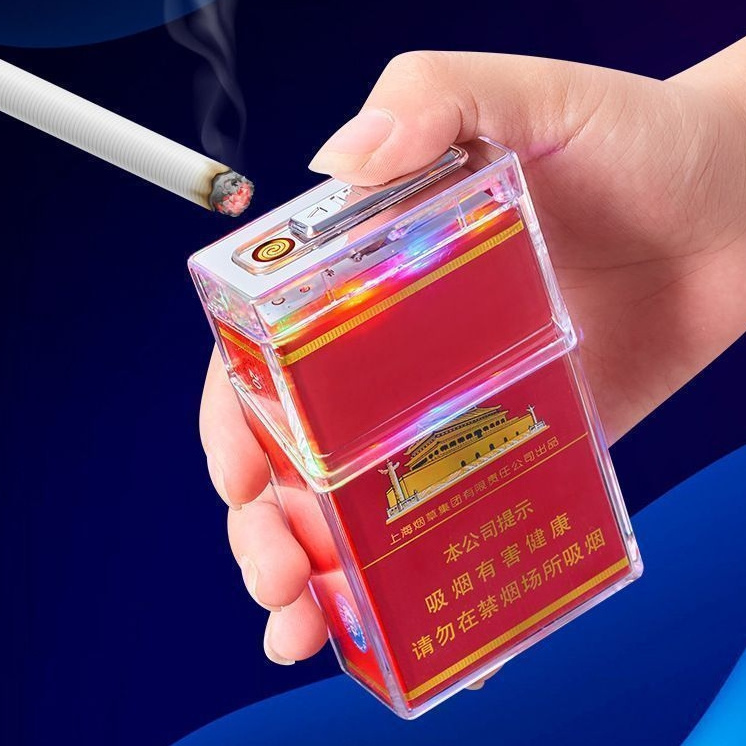 Acrylic Cigarette Case with Light Cigarette USB Lighter 2 in 1 Multifunctional Cigarette Case