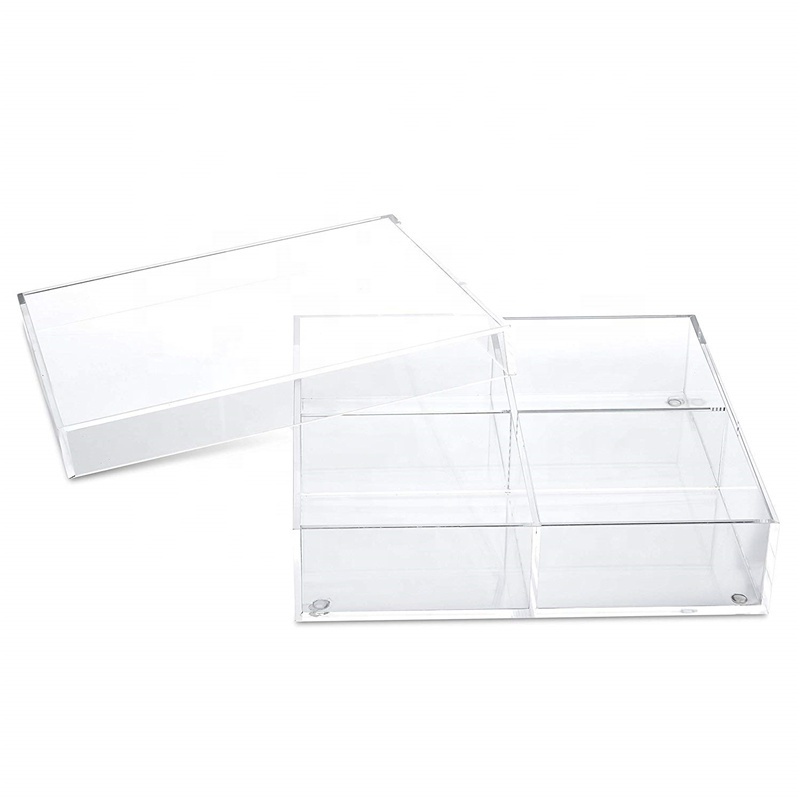 square transparent acrylic lucite fruit food tray with cover