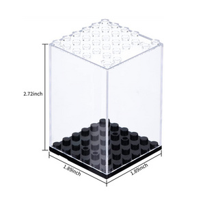 transparent clear plastic legoed minifigures display case with black base