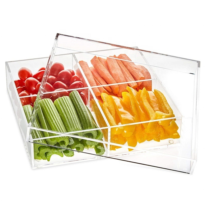 square transparent acrylic lucite fruit food tray with cover