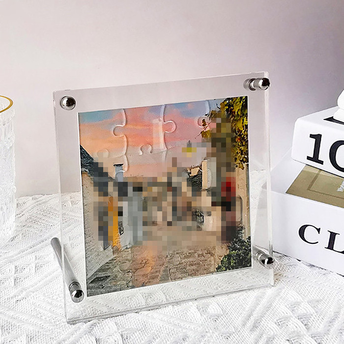 Custom Clear Acrylic Puzzle Frame 16 Pieces Acrylic Transparent Puzzle Photo Frame for Display only