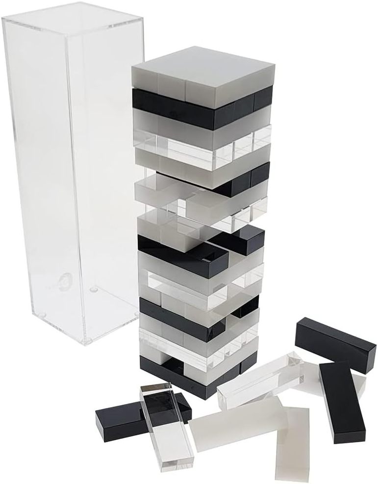 Clear Acrylic Stacking Tower Game acrylic stacking puzzle game includes 54 game pieces.