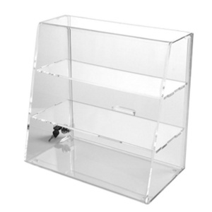 slanted front locking acrylic display case/cabinet with 3 shelves