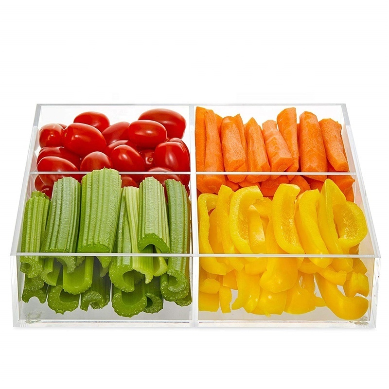 square transparent acrylic lucite fruit food tray with cover