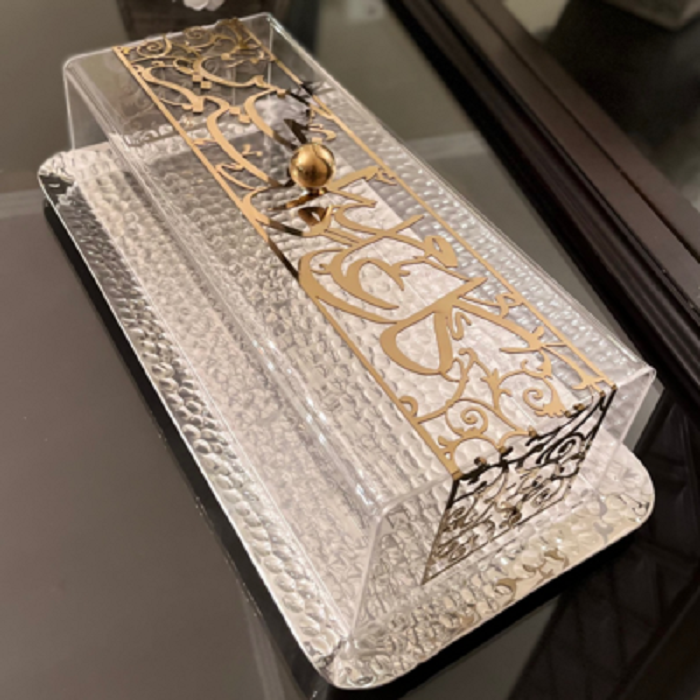 wholesale custom handmade clear acrylic Holy Quran storage box with Arabic calligraphy design