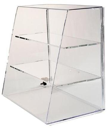 slanted front locking acrylic display case/cabinet with 3 shelves