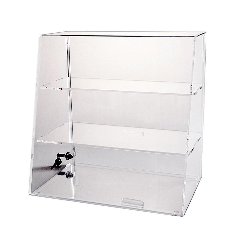 slanted front locking acrylic display case/cabinet with 3 shelves