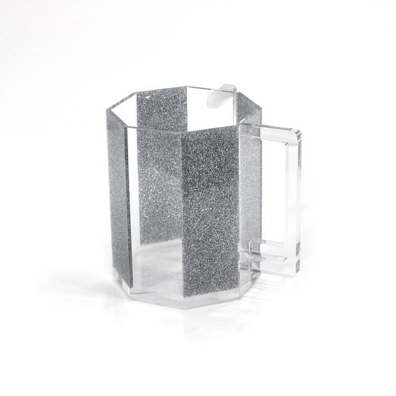 Lucite Jewish Hand Washing Cup for judaica  Al Netilat Yadayim - Dual Handle for the Jewish Hand Washing Ritual - glitter silver