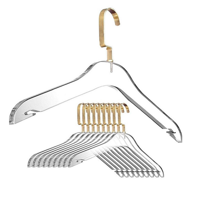 Wholesale Acrylic Coat Hanger Clear Acrylic Hangers with Gold Hook