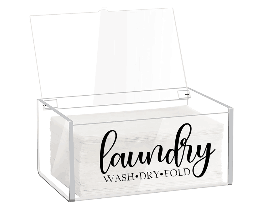 Acrylic Dryer Sheet Dispenser with Lid, Laundry Clear Dryer Sheet Holder Decor and Accessories, Clear Fabric Softener Sheets