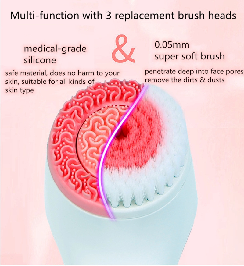 Hot 3 in 1 Rechargeable Sonic facial Cleansing brush INTERNAL EXTERNAL Rotating Waterproof Electric Face Cleaning Brush Massager