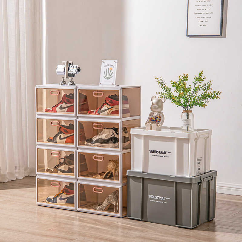 Foldable free installation shoe box Transparent Transparent shoes integrated shoe storage cabinet