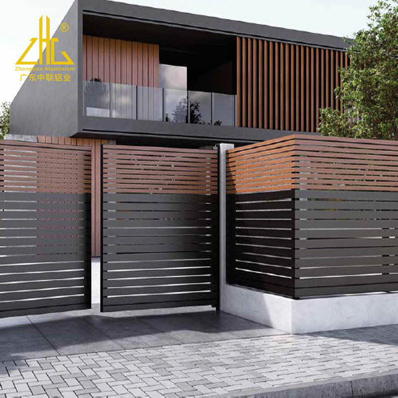 ZHL Powder Coated Slat Door Swing Pedestrian Single Walkway Gate Wood Grain Aluminum Fencing