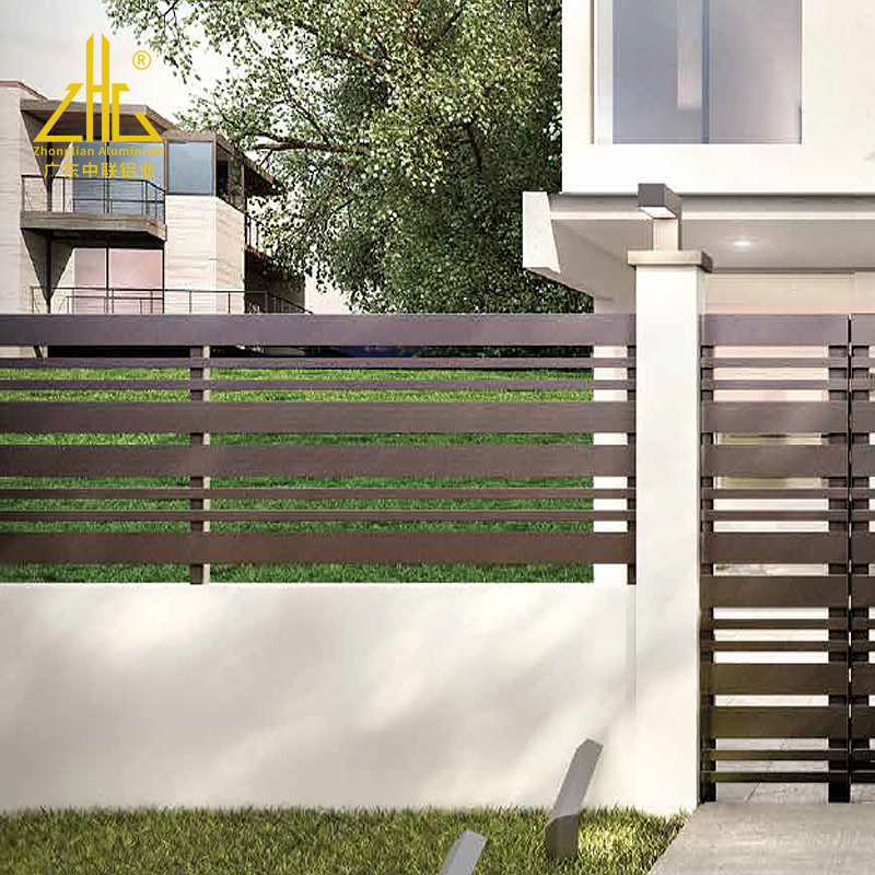 ZHL Powder Coated Slat Door Swing Pedestrian Single Walkway Gate Wood Grain Aluminum Fencing