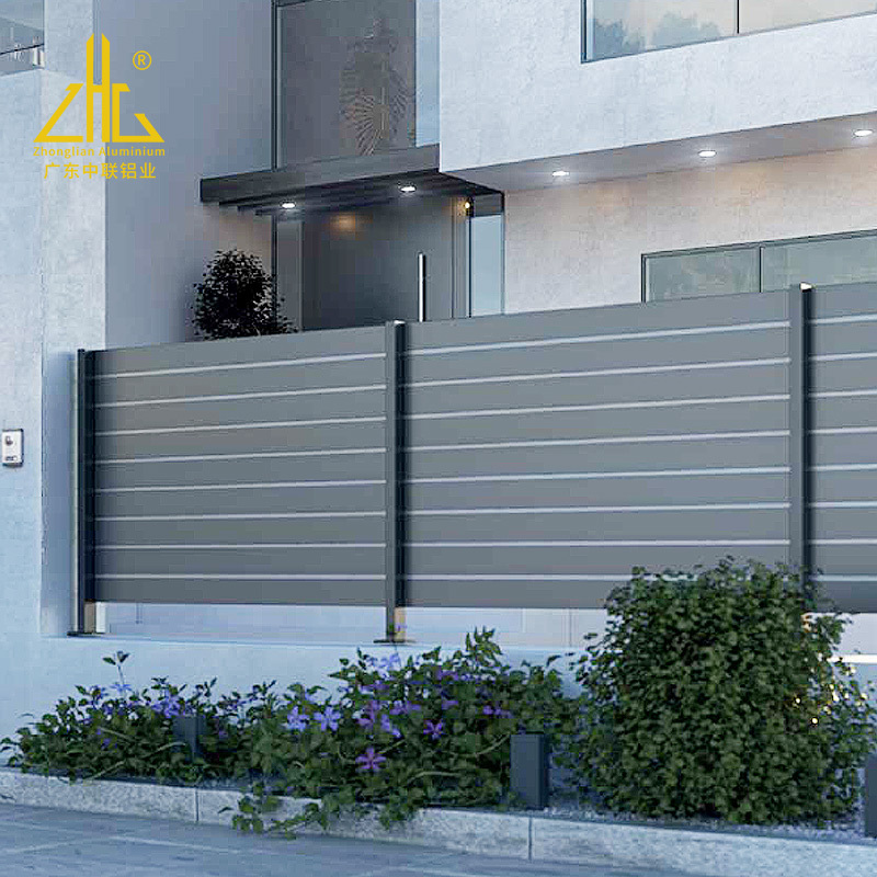 ZHL Powder Coated Slat Door Swing Pedestrian Single Walkway Gate Wood Grain Aluminum Fencing