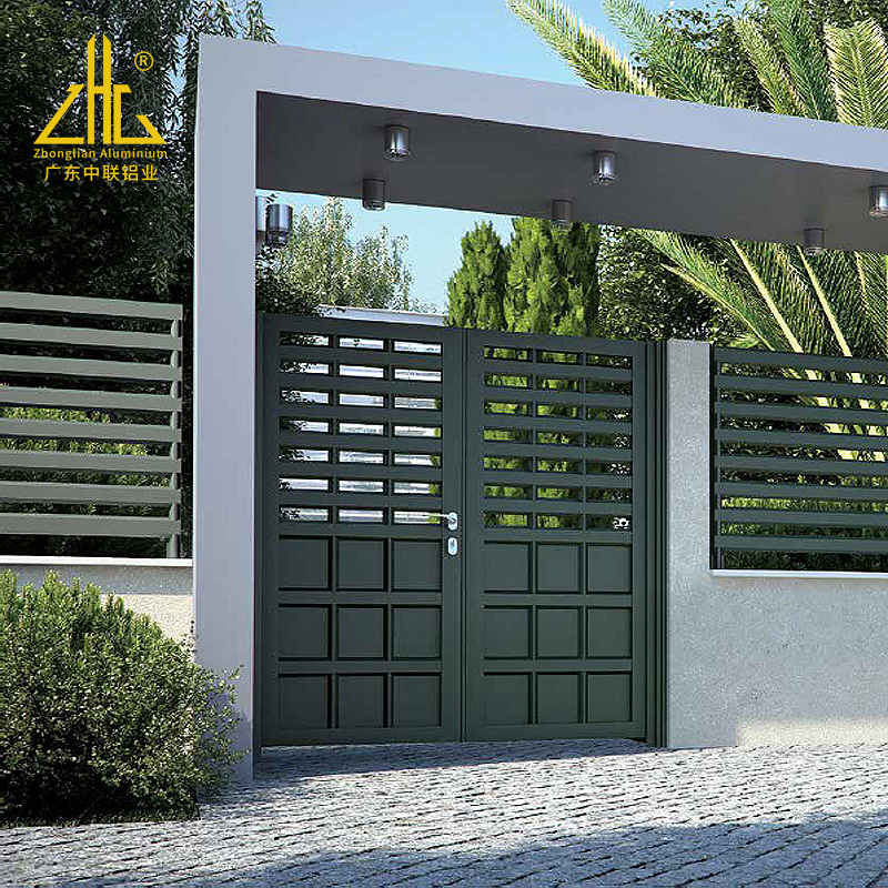 ZHL Powder Coated Slat Door Swing Pedestrian Single Walkway Gate Wood Grain Aluminum Fencing