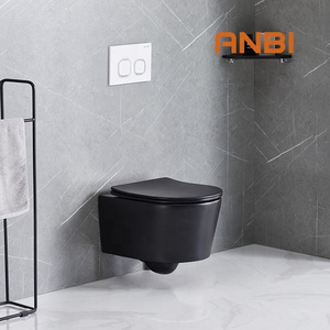 ANBI High Quality Concealed Tank Ceramic Matt Black Rimless Back To Wall Hanging Floating European Toilet