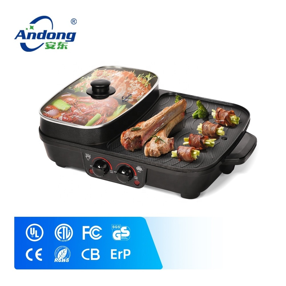 Andong 1500w smokeless indoor electric table bbq grill and hotpot