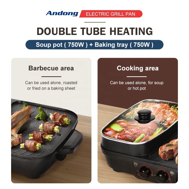 Andong 1500w smokeless indoor electric table bbq grill and hotpot