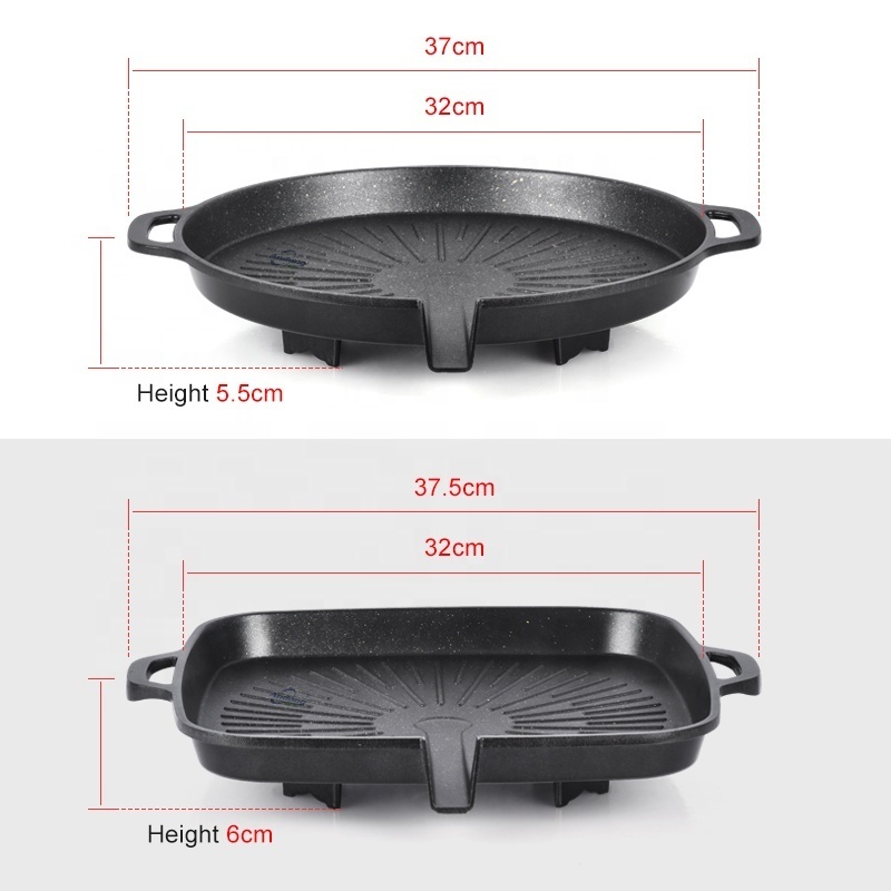 Andong Korea Barbecue Round Frying Pan Grill Camping Outdoor Cookware Non Stick Cast Iron Bbq Grill Pan